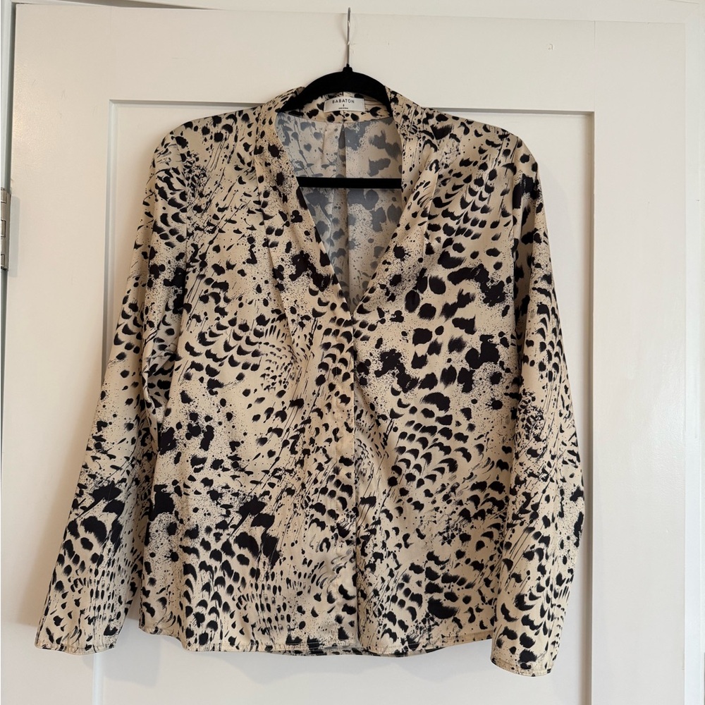 Babaton Black and Cream Patterned Blouse